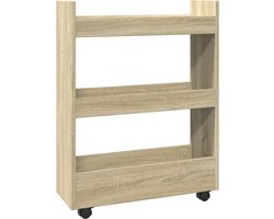 vidaXL - Opbergtrolley - smal - 3-laags - bewerkt - hout - sonoma - eikenkleurig