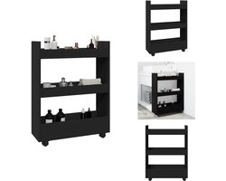 vidaXL - Opbergtrolley - smal - 3-laags - bewerkt - hout - zwart