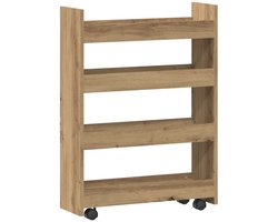 vidaXL - Opbergtrolley - smal - 4-laags - bewerkt - hout - artisanaal - eikenkleurig