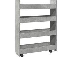 vidaXL - Opbergtrolley - smal - 4-laags - bewerkt - hout - betongrijs