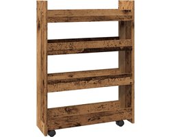 vidaXL - Opbergtrolley - smal - 4-laags - bewerkt - hout - oud - houtkleurig