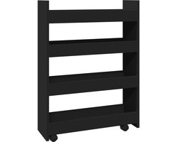 vidaXL - Opbergtrolley - smal - 4-laags - bewerkt - hout - zwart