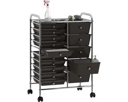 vidaXL Opbergwagen - Opbergwagens - Opbergtrolley - Opbergtrolleys - Opbergtrolley met 15 lades mobiel XXL kunststof zwart