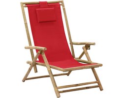 vidaXL - Opklapbare - relaxstoel - van - rood - bamboe - en - stof