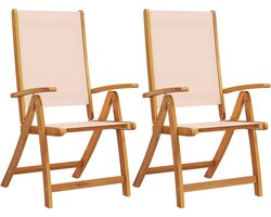 vidaXL - Opklapbare - stoelen, - 2 - stuks, - van - massief - acaciahout - en - textilene.