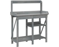 vidaXL - Oppotbank - met - schappen - massief - vurenhout - grijs