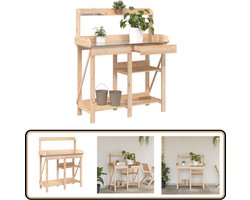 vidaXL Oppottafel massief vurenhout - Met schappen - 110x45x125 cm Oppotbank - Tuinwerktafel - Plantenkast - Houten Bank - Buitenbank