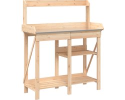 vidaXL - Oppottafel - met - schappen - massief - vurenhout