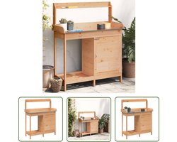 vidaXL Oppottafel - Tuin Tafel - Oppottafel met kast 110,5x45x124,5 cm massief vurenhout bruin - Buitentuin Meubel - Houtskelet - Vuren Tafel