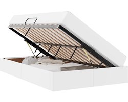 vidaXL - Opslag - bed - met - matras - met - matras - met - opslag - 2 - pcs - Wit - Leer