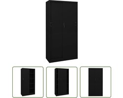 vidaXL Opslag Kast - Kantoor Kast - Kantoorkast met schuifdeuren 90x40x180 cm staal zwart - Metalen Kast - Zwarte Kast - Schuivende Deur