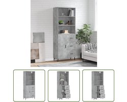 vidaXL Opslagkast - Hoge Kast - Hoge kast 69,5x34x180 cm bewerkt hout betongrijs - Houten Kast - Grijze Kast - Betonnen Kast