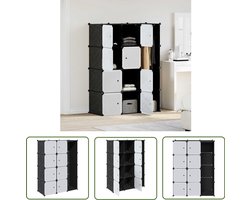 vidaXL Opslagkast - Modulaire Kast - Kast met 9 vakken modulair 109x36,5x143 cm zwart en wit - Zwarte Kast - Witte Kast - Plastic Kast
