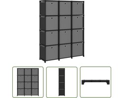vidaXL Opslagkast - Vakkenkast - Kast met 12 vakken met boxen 103x30x141 cm stof zwart - Bergruimte - Designmeubel - Modern