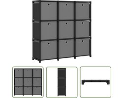 vidaXL Opslagkast - Vakkenkast - Kast met 9 vakken met boxen 103x30x107,5 cm stof zwart - Woonaccessoires - Modern Design - Zwarte Kleur