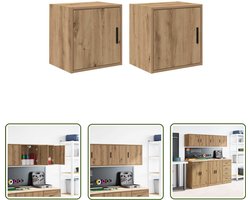 vidaXL Opslagoplossing - Garagekast - Garagewandkasten 2 st spaanplaat ambachtelijk eikenhout - Houten Kast - Bergruimte - Gereedschapskast