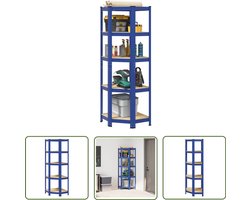 vidaXL Opslagoplossing - Hoekrek - Hoekrek 5-laags staal en bewerkt hout blauw - Metalen Rek - Houten Plank - Garage Organisatie