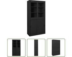 vidaXL Opslagruimte - Kantoor Kast - Kantoorkast met schuifdeuren 90x40x180 cm staal antracietkleur - Archivak - Metalen Kast - Glazen Kast