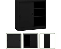 vidaXL Opslagruimte - Kantoor Kast - Kantoorkast met schuifdeuren 90x40x90 cm staal zwart - Metalen Kast - Zwarte Kast - Schuivende Deur