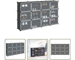 vidaXL Opslagruimte - Opbergmeubel - Opbergmeubel met 12 vakken en deuren polypropeen zwart - Kast - Organisator - Polypropyleen