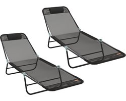 vidaXL - Opvouwbare - ligbedden - 2 - stuks - met - Hoofdkussen - Zwart - Textileen