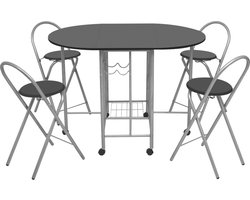 vidaXL Opvouwbare Meubelset - Opvouwbare Meubelsets - Opvouwbare Meubel Set - Opvouwbare Meubel Sets - Eetkamerset opvouwbaar zwart MDF 5-dlg