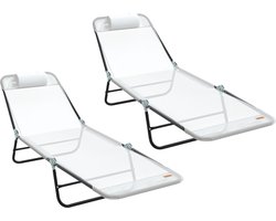 vidaXL - Opvouwbare - zonnebed - 2 - pcs - Crème - 182 - x - 55 - x - 85.5 - cm - Textileen
