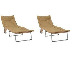 vidaXL - Opvouwbare - zonnebed - met - kussen - 2 - pcs - Beige