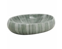 vidaXL - Opzetwasbak - ovaal - 59x40x15 - cm - keramiek - groen