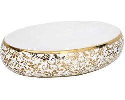 vidaXL - Opzetwasbak - ovaal - 59x40x15 - cm - keramiek - wit - en - goud