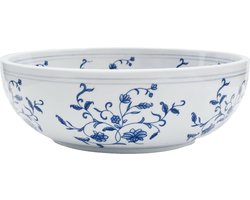 vidaXL - Opzetwasbak - rond - Φ41x14 - cm - keramiek - wit - en - blauw