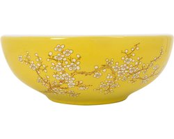 vidaXL - Opzetwasbak - rond - Φ41x14 - cm - keramiek - wit - en - geel