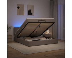 vidaXL - Ottomaanse - Bed - met - Matras - en - LED - Taupe - 200 - x - 200 - cm - Stof