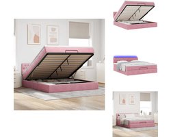 vidaXL Ottomaanse Bed - Ottomaanse Bedden - Bedframe - Bedframe Met Opbergruimte - Bed poef met matras en LED's 180x200 cm fluweel roze