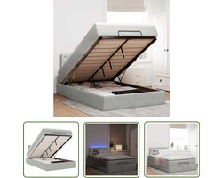 vidaXL Ottoman Bed - Bedpoef - Bed poef met matras en LED's 120x190 cm fluweel lichtgrijs - Slaapbank - Boxspring - Led Lamp