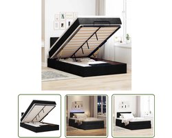 vidaXL Ottoman Bed - Bedpoef - Bed poef met matras en LED's 120x190 cm stof zwart - Slaapbank - Boxspring - Led Lamp