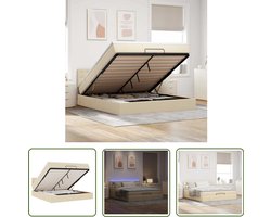 vidaXL Ottoman Bed - Bedpoef - Bed poef met matras en LED's 180x200 cm stof crèmekleurig - Boxspring - Led Verlichting - Opbergbed