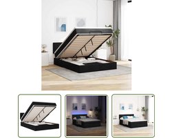 vidaXL Ottoman Bed - Bedpoef - Bed poef met matras en LED's stof 140x190 cm zwart - Slaapbank - Led Lamp - Boxspring