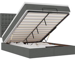 vidaXL - Ottoman - bed - met - matras - en - LED's - 140x190cm - stof - donkergrijs