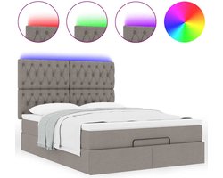 vidaXL - Ottoman - bed - met - matras - en - LED's - 140x200cm - stof - taupe