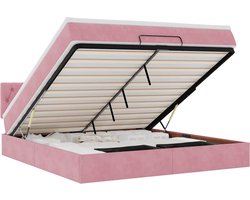 vidaXL - Ottoman - bed - met - matras - en - LED's - 160x200cm - fluweel - roze