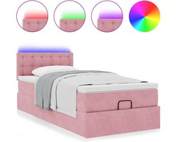 vidaXL - Ottoman - bed - met - matras - en - LED's - 90x200cm - fluweel - roze