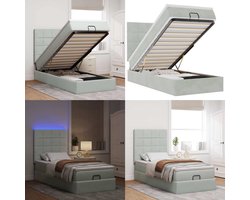 vidaXL Ottoman bed met matrassen en LED's 100x200cm fluweel lichtgrijs - Ottomaanse Bed - Ottomaanse Bedden - Bedframe - Bedframe Met Opbergruimte