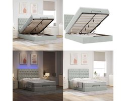 vidaXL Ottoman bed met matrassen en LED's 140x200cm fluweel lichtgrijs - Ottomaanse Bed - Ottomaanse Bedden - Bedframe - Bedframe Met Opbergruimte