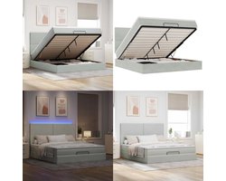 vidaXL Ottoman bed met matrassen en LED's 180x200cm fluweel lichtgrijs - Ottomaanse Bed - Ottomaanse Bedden - Bedframe - Bedframe Met Opbergruimte