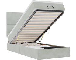 vidaXL - Ottoman - bed - met - matrassen - en - LED's - 90x190cm - fluweel - lichtgrijs