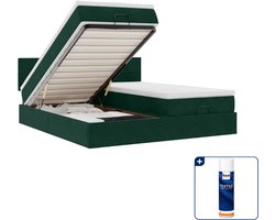 vidaXL Ottoman bed - Super kingsize - 200 x 200 cm - fluweel - groen - Inclusief textielbeschermer 500 ml