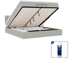 vidaXL ottoman bed - super kingsize - 200 x 200 cm - fluweel - lichtgrijs - Inclusief textielbeschermer 500 ml