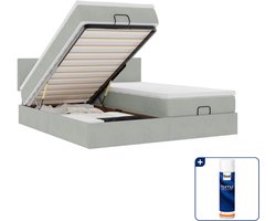 vidaXL Ottoman bed Super kingsize - 200 x 200 cm - fluweel - lichtgrijs - Inclusief textielbeschermer 500 ml