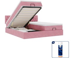 vidaXL Ottoman bed Super kingsize - 200 x 200 cm - fluweel - roze - Inclusief textielbeschermer 500 ml